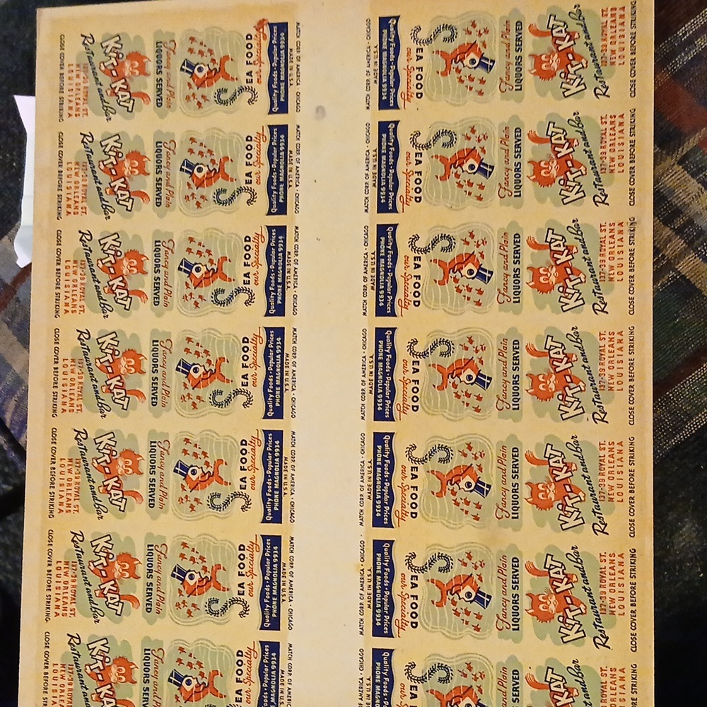 1930's kit kat club Uncut sheet matchbook covers new orleans